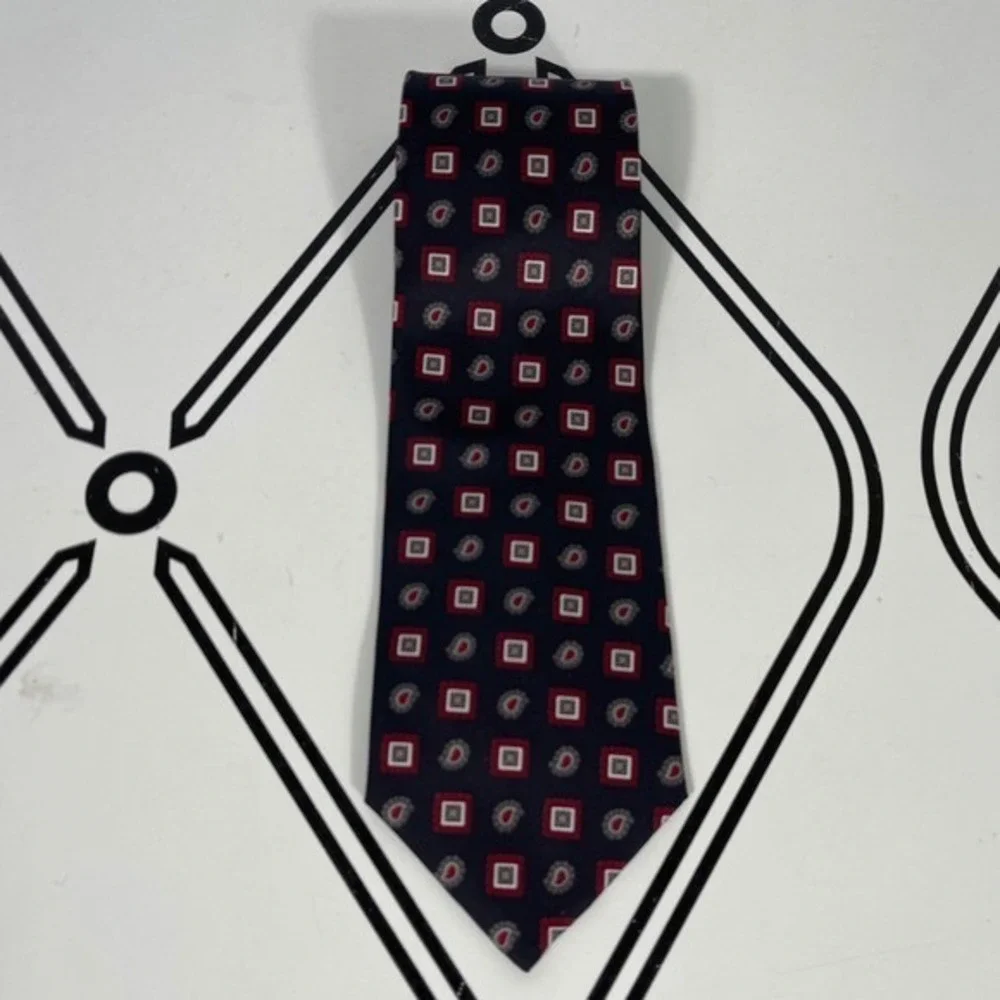 Barrington Silk Paisley‎ Square Necktie Navy Red Mens Formal Business